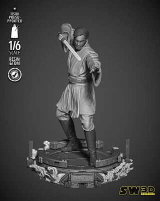 Obi-Wan Kenobi 3D Printed Figure, Jedi Master Statue Collectible, Unpainted - Image 1 of 4