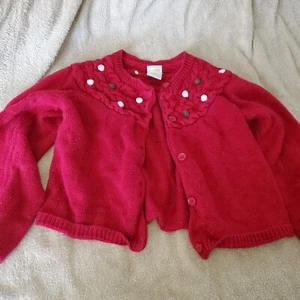 Gymboree Sweet Treats Red Holiday Girl Cable Knit Cardigan Sweater Pom Size 4T 4 - Picture 1 of 4