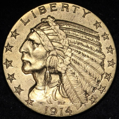 1914 $5 Dollar Gold Indian Half Eagle CHOICE AU+/UNC FREE SHIPPING E903 RFFS Cover