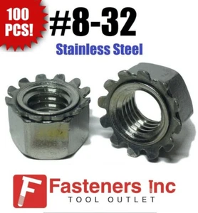 (Qty 100) #8-32 Kep Hex Star Lock Nuts Stainless Steel 18-8 / 304 - Picture 1 of 2