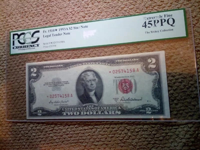 1953 SERIES A $2 TWO DOLLAR STAR BANKNOTE, VERY NICE, XF, PCGS 45 PPQ, RED SEAL - Image 1 of 4