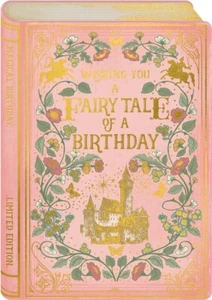 Biglietto Compleanno Libro Fiabe - Design Rosa Ispirato ai Romanzi Vintage - Foto 1 di 1