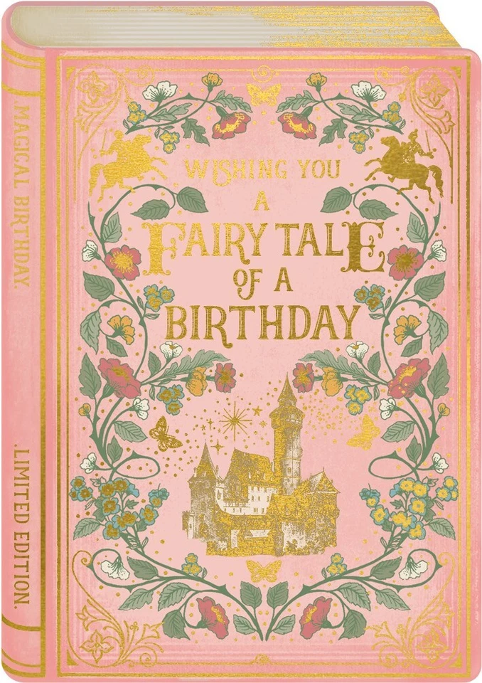 Tarjeta de cumpleaños libro de cuentos de hadas - diseño rosa inspirado en novelas vintage Foto 1 de 1