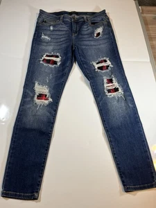 Judy Blue Jeans donna blu skinny fit bufalo plaid patch invecchiato, taglia 13/31 - Foto 1 di 18