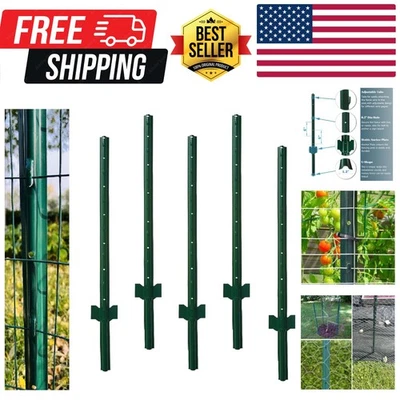 Versáteis postes de cerca de jardim de metal 4 pés, verde, pacote com 5 - Fácil de instalar - Imagem 1 de 4