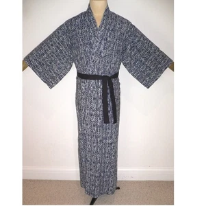 RARE VINTAGE MEN'S JAPANESE YUKATA BLUE & WHITE COTTON KIMONO ROBE DRESSING GOWN - Picture 1 of 9