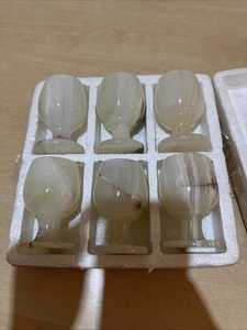 Set of 6 Vintage Onyx Marble Wine/ Whiskey Glasses - Picture 1 of 6