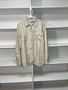 Chicos Damen 100 % Leinen Khaki Druckknopfleiste Kragen Hemd Größe 2 Zeitlos - Bild 1 von 8
