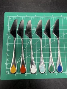 SUPREME CUTLERY KNIFE SPREADER SET OF 6 COLORS ENAMEL INLAY - Picture 1 of 14