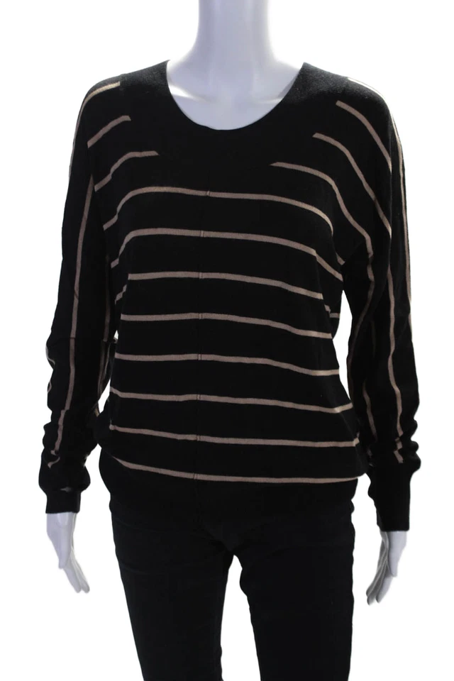 Feel The Piece Womens Long Sleeve Striped Pullover Sweater Black One Size - Image 1 of 4