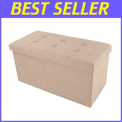 Multipurpose 30-Inch Beige Ottoman - Tufted Footrest & Foldable Storage Solution - Image 1 of 4
