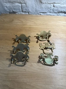 Vintage Brass Chippendale Style Batwing Drop Down Drawer Pulls X6 , C To C 65mm - Picture 1 of 11