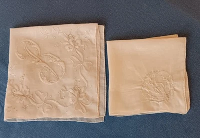 Lote de 2 Pañuelo De Colección Bordado Monograma B Blanco Boda Posiblemente Madeira Foto 1 de 4