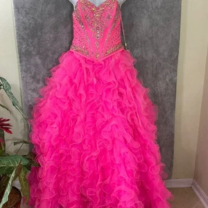 NWT Hot Pink Princess Quinceañera Prom Dress size 14 Beaded  Corset  Ruffles * - Picture 1 of 14