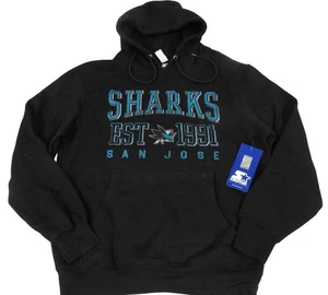 New San Jose Sharks Womens Sizes M-L Distressed Black Oversized Starter Hoodie - Picture 1 of 5