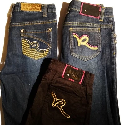 ROCAWEAR JEANS Niñas 14 3 Pares Lote 2 Denim 1 Negro Puntada Metálica Pierna Ajustada Foto 1 de 4