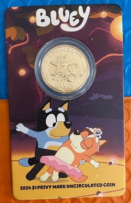 Bluey Dollar buck coin card. Mum and Dad Privy mark UNC from new RAM box. - Image 1 of 4