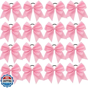 16 PCS Large Glitter Pink Cheer Hair Bows, Shiny Cheerleading Bows Ponytail H - Picture 1 of 5