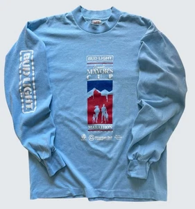 Vintage 1987 Bud Light Denver Mayor's Cup Shirt Blue Med Marathon Beer 80's - Picture 1 of 4