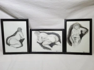Original Art Drawings X3 Life Studys of a Female Vintage Framed 32.5x24cm Rare - Picture 1 of 22