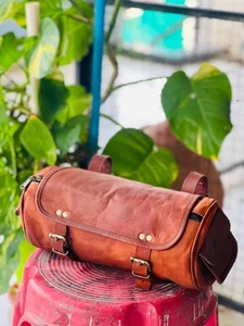 Goat Leather Tool Bag Motorcycle BROWN Front Fork Storage Bag Saddle Bag - Bild 1 von 6