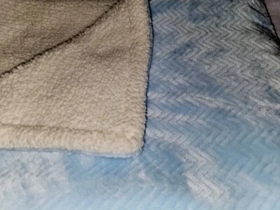 Walmart (Parents Choice) Baby Blanket Blue Chevron Stripe Minky Soft Sherpa back - Image 1 of 4