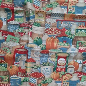 RARE Vintage Fabric 44" X 51" Sharon Kessler Concord Pantry Food Bounty Cotton - Picture 1 of 6