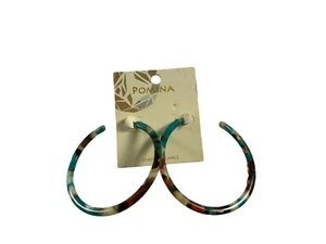 Pomina Womens Earrings Acrylic Post Hoops Tortoise Shell Pattern New on Card - Picture 1 of 4