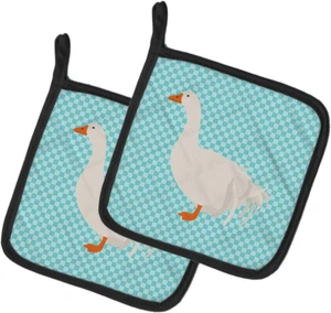 BB8076PTHD Sebastopol Goose Blue Check Pair of Pot Holders Kitchen Heat Resistan - Picture 1 of 3