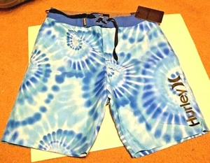NEW Hurley sz 12 swimsuit boys board shorts swim trunks blue tie dye - Picture 1 of 2