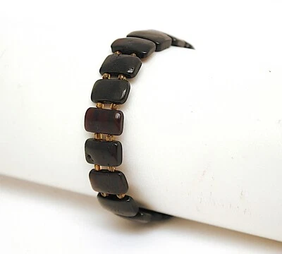 PULSERA ÁMBAR BÁLTICO ADULTO Elastizada Pulida Rectangular Cuentas Negras ENVÍO GRATUITO Foto 1 de 3