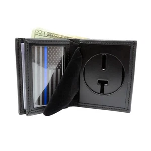 Perfect Fit Round Cutout 2.5" Black Leather Badge Wallet Police Corrections - Picture 1 of 5