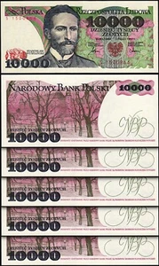 Poland 10000 Zloty 1987, UNC, 5 Pcs LOT, P-151a, S.Wyspianski - Picture 1 of 5
