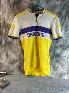 Vintage DESCENTE Cycling Bicycle Jersey Short Sleeve JAPAN Yellow Purple Large - Picture 1 of 9