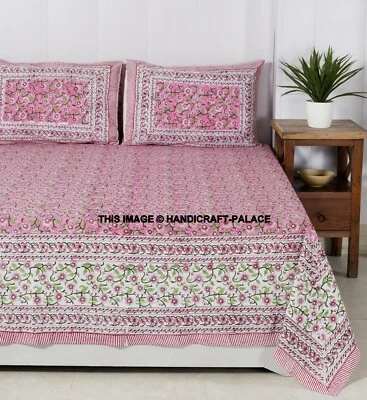 Sábana bajera india con 2 fundas de almohada tamaño king rosa estampado floral bloque colcha Foto 1 de 4