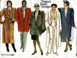 80s Vogue Basic Design Sewing Pattern 1446 Misses Loose Fitting Coat Size 14-18 - Bild 1 von 2