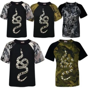 Boys T Shirts Kids Designer's 100% Cotton Snake Print T-Shirt New Age 5-13 Years - Picture 1 of 22