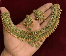 Green Neckless Set Bollywood Indian Bridal Set Ad Cz Jewellery Wedding Women