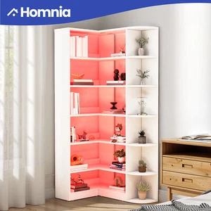 6 Tier Corner Bookcase Bookshelf Wooden Storage Display Rack Shelves Living Room - Picture 1 of 9