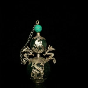 3.74" Chinese antique Turquoise copper silvering Dragon Phoenix snuff bottle - Picture 1 of 9