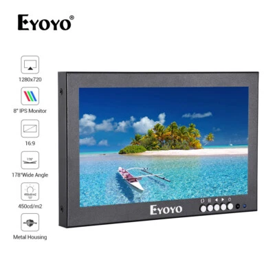 Eyoyo 8Inch 1280x720 Monitors16:9 IPS HDMI Screen CCTV Display for Raspberry pi - Image 1 of 4