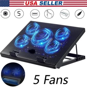 Universal Laptop Cooling Pad 5 Fans Gaming Notebook Cooler LED Fan Dual USB Port - Picture 1 of 10
