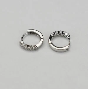 2Pcs Stainless Steel Retro Fashion CZ Hoop Huggie Stud Earrings Piercing Unisex - Picture 1 of 5