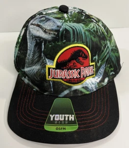 Jurrasic Park Hat Cap Youth One Size Snap Back Black Green Movie Dinosaur New - Picture 1 of 6