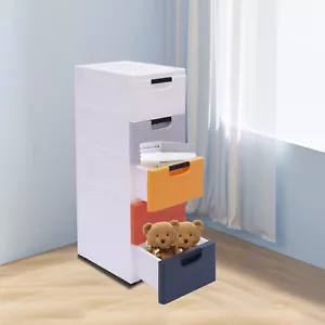 4 Wheel Drawers Dresser Morandi Plastic Clothes Storage Cabinet Stackable 5Layer - Picture 1 of 12