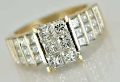 1.44 ctw Princess Cut Diamond Cluster Engagement Ring 14k Multi-Tone Gold - Image 1 of 4