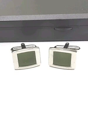 Gemelos Joseph Abboud esmalte verde tono plata Foto 1 de 4