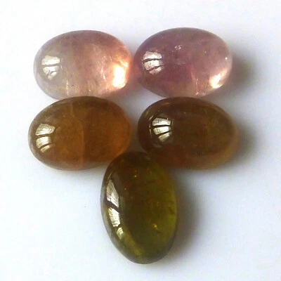 10X14 mm Oval Cut Tourmaline Multi Color Cabochon Natural Loose Gemstone 5 Piece - Image 1 of 4