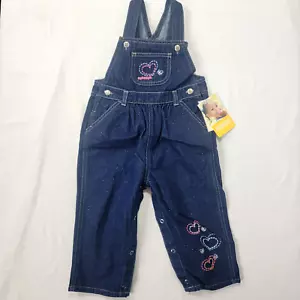 Osh Kosh B'Gosh Girl's Denim Blue Bib Overalls NEW Hearts Glitter 24 M 24M Month - Picture 1 of 6