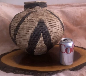 VTG 70s Zulu Beer Basket ?zig Zag Design- Handwoven South African Art Very Large - Picture 1 of 10